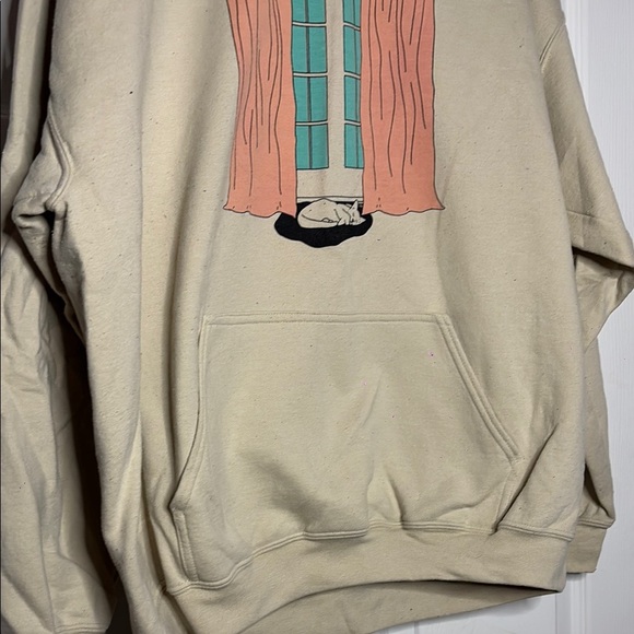 Cat Nap by the Window Beige Graphic Hoodie XL - Picture 2 of 5